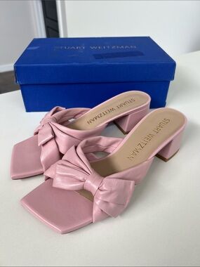 Stuart Weitzman sofia 45 slide ballet light pink leather open toe sandals heels